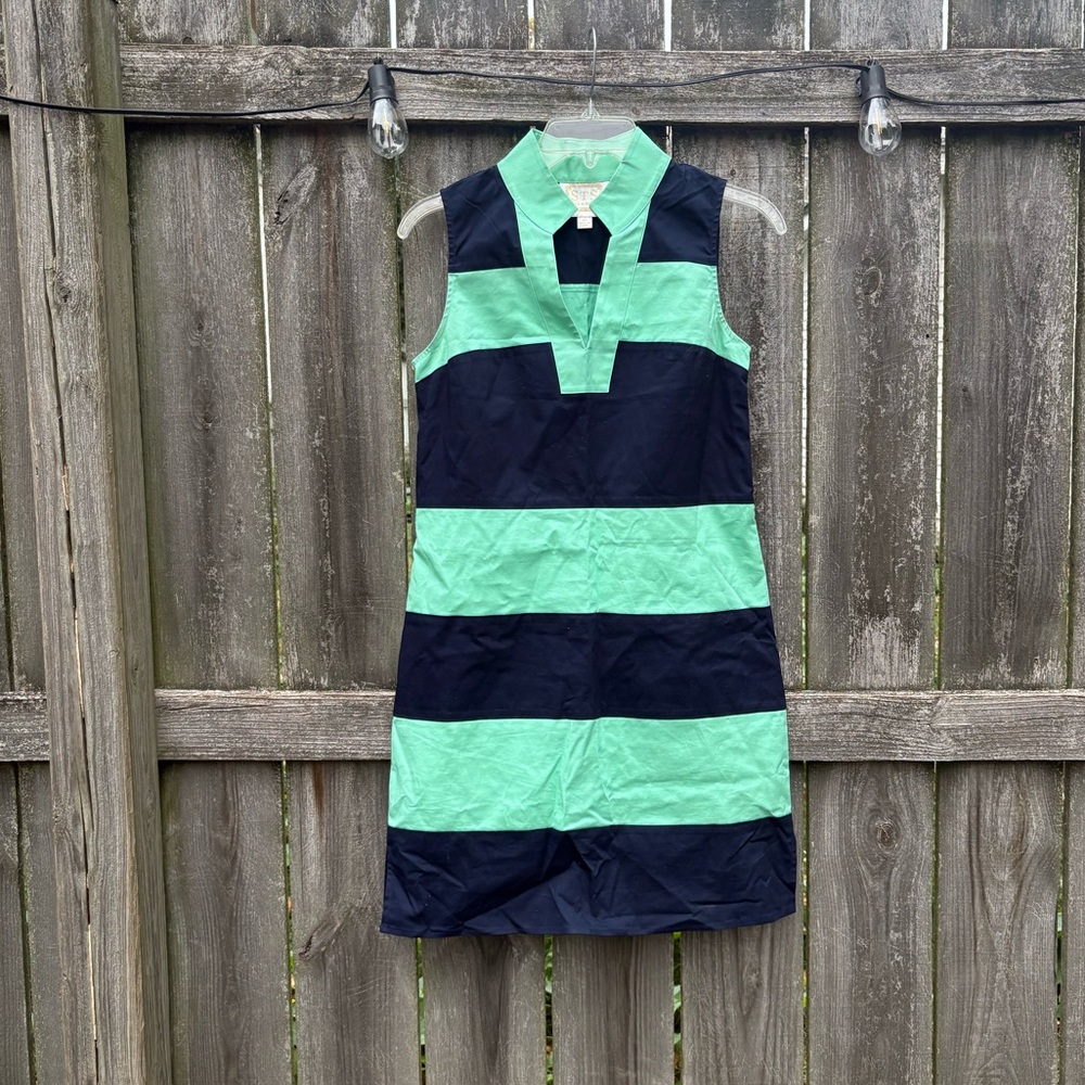 Sail to Sable Striped Sleeveless Dress in Navy and Mint